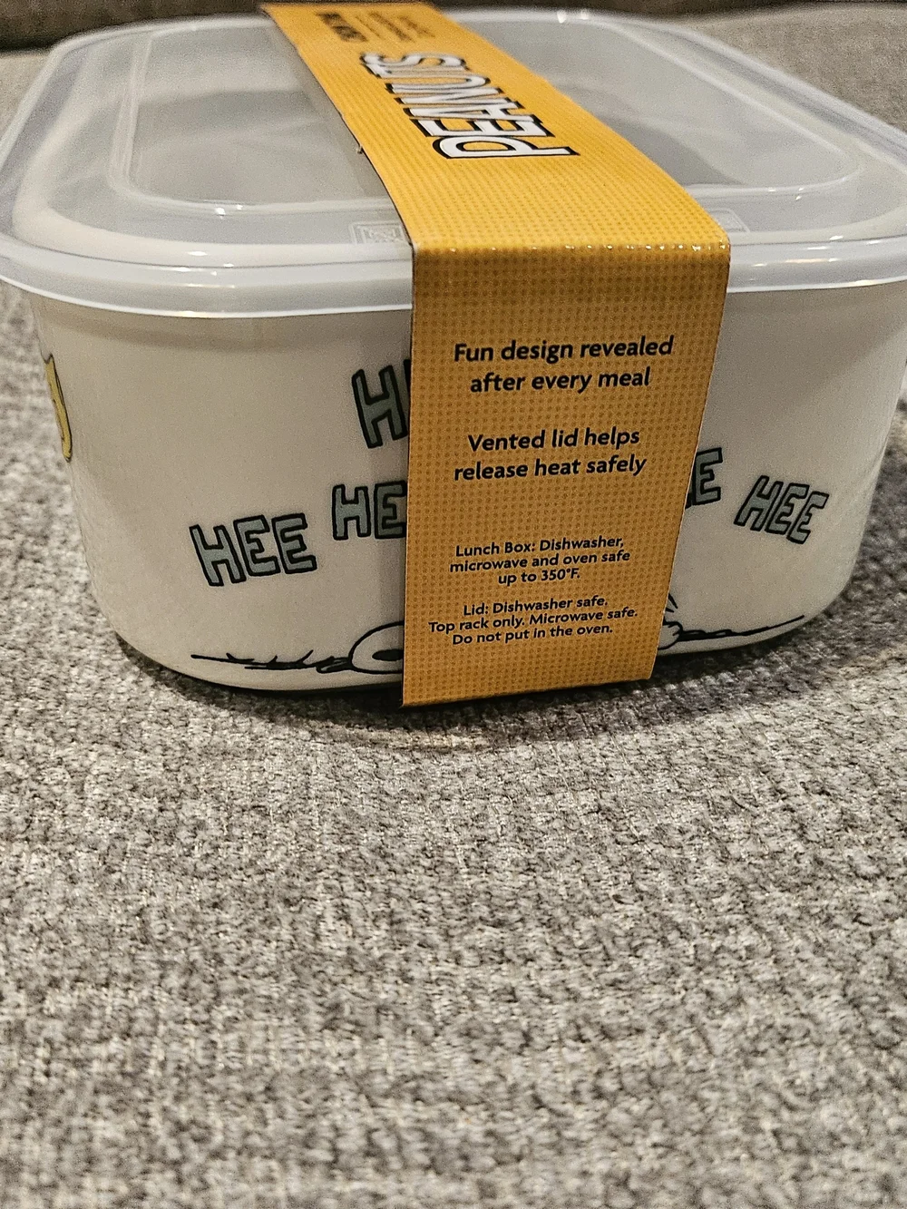 Peanuts Chow Time Stoneware Lunch Box White & Yellow NWT
